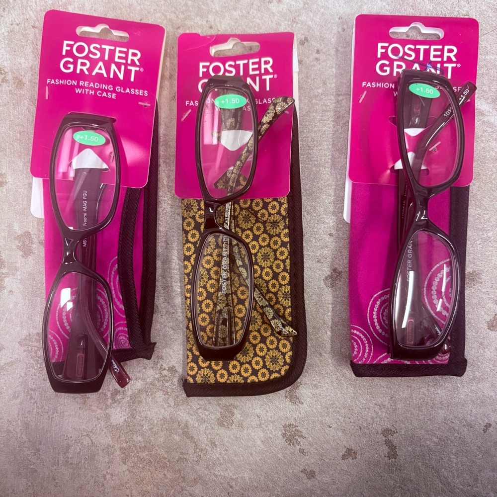 Foster Grant Pink and Patterned Reading Glasses Trio